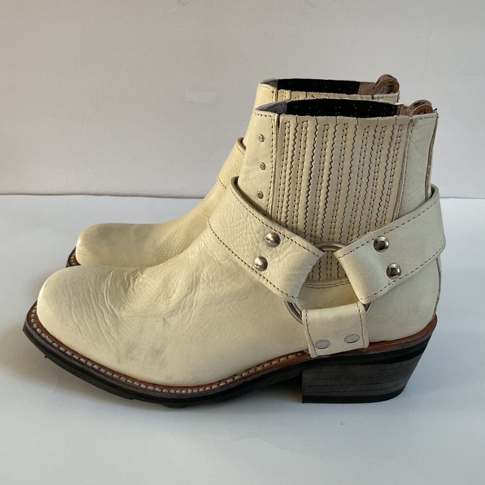 Freebird By Steven Whiskey Harness Western Ankle Boots Womens 7 Cream Moto Biker